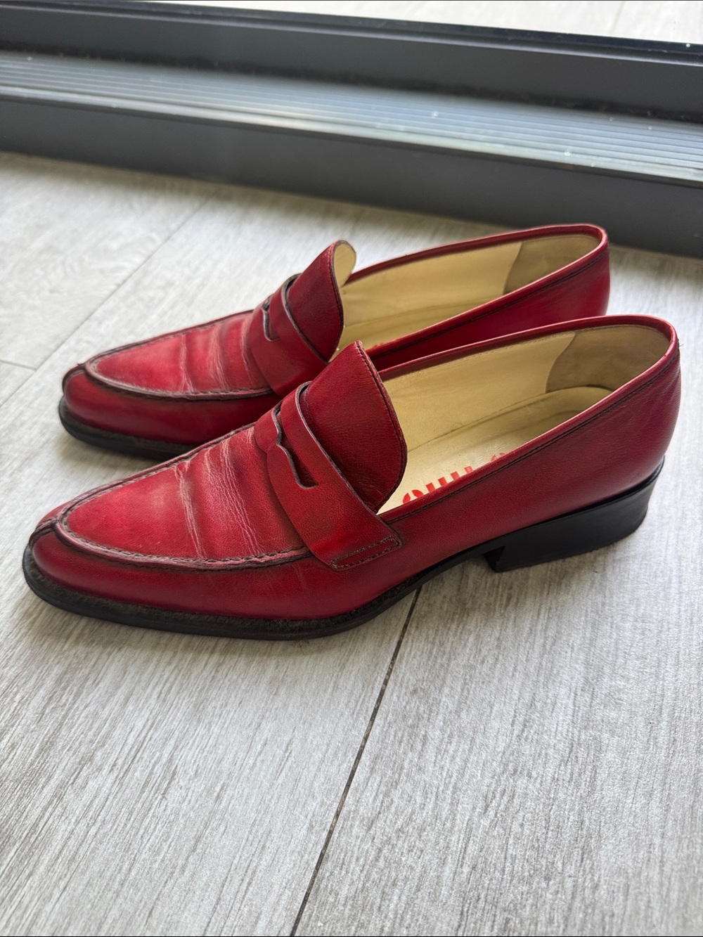 Miu Miu Vintage Red Leather Penny Loafers size 36.5